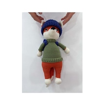 El Yapımı Amigurumi Tilki Oyuncak - Bereli Sırt Çantalı Örgü Peluş - 34 Cm Turuncu