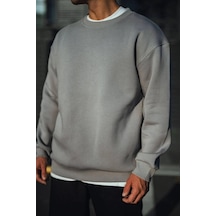 Barlashive Erkek Bisiklet Yaka 3 İplik Pamuklu Basic Sweatshirt - Boyalı Gri Çok Renkli