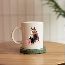 At Horse Figürlü Seramik Baskılı Kupa Beyaz