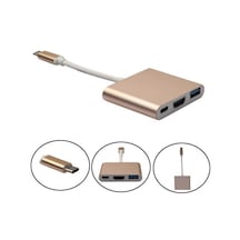 Wozlo Macbook Uyumlu USB 3.1 Type-C to HDMI + USB 3.0 Çevirici Dönüştürücü Kablo Gold