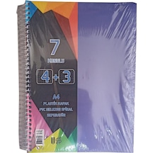 4+3 Ayraçlı Defter 7 Konulu 175 Yaprak 1 Adet 4 Kareli 3 Çizgili Spralli Plastik Kapak Seperatörlü Lila
