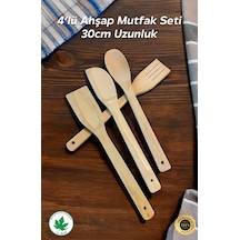 4'lü Tahta Yemek Gereçleri - 4 Boy Tahta Kaşık - Tahta Kaşık 28 Cm.-28 Cm.-32cm. Kahverengi