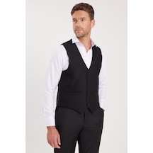 Tudors Erkek Slim Fit Düz Cepli Siyah Yelek-36923 Siyah