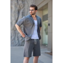 Madmext Füme Basic Erkek Şort Gömlek Takım E7311