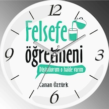 Kişiye Özel Felsefe Öğretmeni Düşünüyorum Çap 30cm Sessiz Akar Bombeli Gerçek Cam Duvar Saati Çok Renkli
