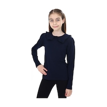 Toontoy Kids Toontoy Kız Çocuk Lazer Kesim Bebe Yaka Uzun Kollu Tişört Lacivert