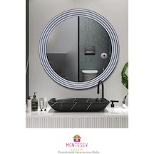 Zümrüt Ahşap Gümüş Yuvarlak Ayna Işlemeli Duvar Banyo Aynası 69cm Gümüş