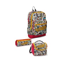 Coral High Kids Çizgi Roman Desenli 3 Lü Okul Çanta Seti Set0133215 Açık Bej