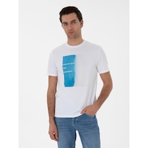 Beyaz Regular Fit Bisiklet Yaka Desenli T-shirt