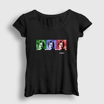 Presmono Kadın Portraits Beatles John Lennon T-shirt Siyah