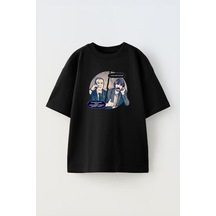 Thewert Unisex Mutsuzluğu Resmi Tasarım Baskılı Pamuk Sıyah Oversize T-shirt Siyah