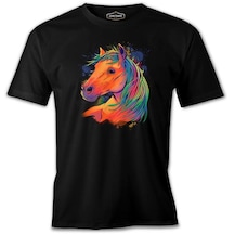 Horse With Colorful Hair Siyah Erkek Tshirt 001