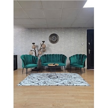 Zafir Papatya Çay Seti Koltuk Takımı Siyah Boyalı Sivriltme Ayak, Balkon, Salon, Ofis, Cafe Koltuk Takımı Yeşil