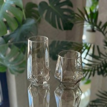 12'li Füme Cam Su Bardağı Seti 6 Uzun + 6 Kısa Modern Bardak Takımı Diğer