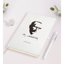 Kişiye Özel Atatürk Temalı Beyaz Defter ve Kalem Seti-23 Beyaz