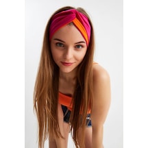 Butik Tasarım Kadın Bandana Saç Bandı, Ekstra Yumuşak, Esnek, Doğal, Pamuklu Penye - Tek Ebat / Turuncu-fuşya Turuncu-fuşya