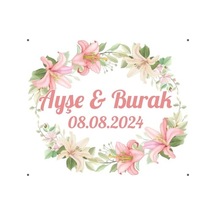 Açık Pembe Ve Sarı Çiçekli Çelenk Etiketi Kına Nişan Düğün 3x3 Cm Özel Etiket / 50 Adet Sticker Beyaz
