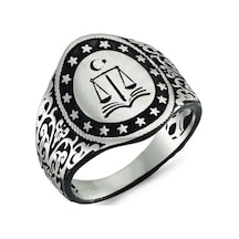 925 Ayar Gümüş Adalet Terazisi Erkek Yüzük - 554786437