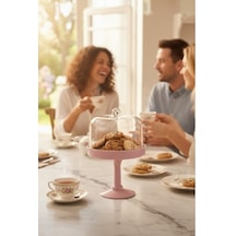 Soft Pembe Akrilik Ayaklı Kurabiyelik &amp Kapaklı Sunum Standı - 2 Parça