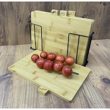 Bambu Kesim Tahtası Seti Metal Standlı Kesme Tahtası