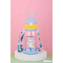 Porsima 21.0002-2 Matara Geyik Temalı Stickerlı Askılı Suluk - Su Şişesi - Mavi 550ml MAvi