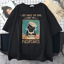 Startmore Kadın Siyah Fucupcakes Baskılı Oversize Bisiklet Yaka Tshirt Siyah