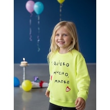 Kız Çocuk Yazılı Neon Renk İnce Sweatshirt-16593 Yeşil
