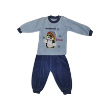 Erkek Bebek Alt Üst Takım Mavi Önü Penguanlı Pamuklu 76 Mavi