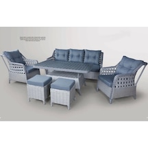 Metal Gövdeli 3+1+1+2puf+masa Rattan Bahçe Balkon Mobilyası, 7 Kişilik Bahçe Takımı Griantras Antrasit - Gri