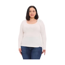 Disentis Büyük Beden U Yaka Uzun Kollu Viskon Ekru Body Ekru