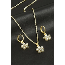 Çiçek - 300 - Taşlı Set Kolye - - Glblseme - Gümüş Rengi