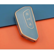 Gma Keys Lüx Volkswagen Golf 8 Caddy Polo Smart Nano Anahtar Kılıfı Gri Gold Altın Renk
