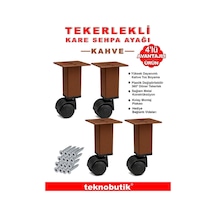 4 Adet 15cm Boy Kahve Kare Plastik Tekerlekli Mobilya Sehpa Ayağı Beyaz