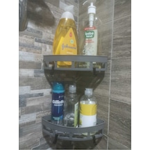 Gri Yapışkanlı Duş Banyo Mutfak Köşesi Sabunluğu Takım Gri