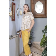 Kadın Sarı Çiçekli Pijama Takımı 10019 - L