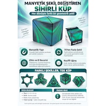 Manyetik Şekil Değiştiren Sihirli Küp Zeka Oyuncağı Stres Oyuncağı Aurora Yeşil 6x6x6 Cm