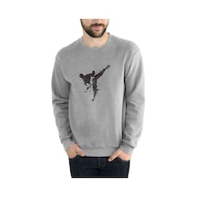 Silhouette Taekwondo Baskılı Gri Erkek Örme Sweatshirt