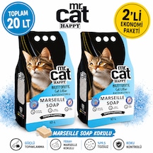 Mr.cat Happy Marseille Soap Kokulu Bentonit Kedi Kumu 10 Lt X 2 Adet Toplam 20 Lt Güçlü Topaklanan %99,5 Tozsuz
