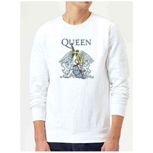 Queen Baskılı Beyaz Erkek Örme Sweatshirt (528432614)