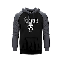 Down Jesus Face Gri Renk Reglan Kol Kapşonlu Sweatshirt Gri