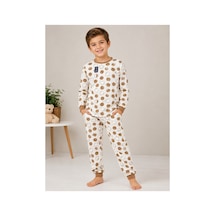 Uğur Bebe Mini World %100 Pamuk Erkek Çocuk Pijama Takımı Camel Renk Big Smile Desenli Sıfır Yaka Yumuşak Dokulu 2'li Set Camel Camel