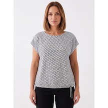Neden Tekstil Kadın Siyah-beyaz Desenli Kısa Kollu T-shirt