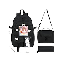 Waddell Kore Kawaii Tarzı Okul Sırt Çantası,günlük Sırt Çantası Termal Beslenme Çantası Ve Kalemlik Siyah
