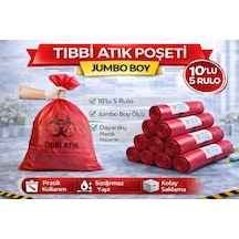 Tıbbi Atık Poşeti Boy 10'lu 5 Rulo Kırmızı Tıbbi Atık Atık Poşeti Seti