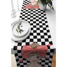 Pelangi Siyah Beyaz Dama Desen Leke Tutmaz Kumaş Salon Mutfak Masa Değişik Ranır Modelleri Runner, Siyah-beyaz-pembe Diğer
