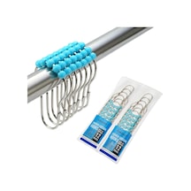 2'li Duş Perdesi Kanca Halkası, Paslanmaz Çelik Duş Perdesi Halkaları Ve Kancaları - 24'lü Set, Mavi Diğer