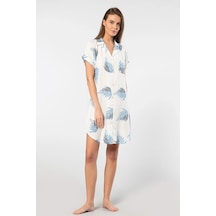 Türen 3601 Kadın Kısa Kollu Dokuma Gömlek Elbise -ekru Ekru