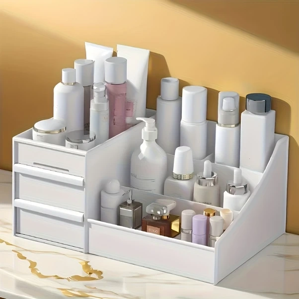 Cordial Çekmeceli Çok Amaçlı Beyaz Makyaj Organizatörü - Duvara Monte Kozmetik Saklama Beyaz