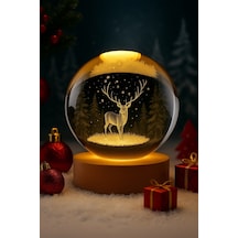 Geyik Figürlü Temalı Kristal Küre Gün Işığı Ledli Usb'li Ahşap Standlı 3d Oda Masa Ve Gece Lambası Renkli