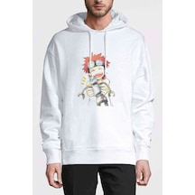 Anime One Piece Baskılı Beyaz Erkek Örme Kapşonlu Sweatshirt (531039461)